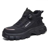 Sepatu Safety Sistem Pengikat Tali Knob Unisex, Pelindung Jari Kaki Baja, Anti Tusuk, Anti Selip, High Top, Kulit Mikrofiber, Lapisan Mesh Bernapas