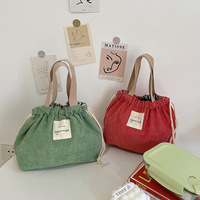 Sac à déjeuner en velours côtelé personnalisable OEM/ODM avec fermeture éclair simple, grande capacité, couleur unie, en toile, pour pique-nique, portable, pour 2 personnes, étudiants