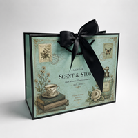 Sac cadeau en papier illustré vintage personnalisé avec nœud en ruban pour librairie, bougie parfumée au café, emballage de boutique de cadeaux