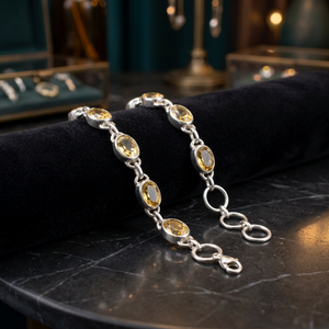 SOUMYA CREATIONS Women's 925 <b>Sterling</b> <b>Silver</b> Fine Charm Bezel Set Chain Link <b>Bracelet</b> with Citrine Gemstone for Everyday Wear - Product Image 3