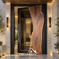 Porte d'entrée de luxe en composite bois-marbre, porte de villa moderne avec vitrine latérale, design personnalisé