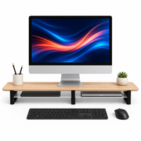 Support de moniteur surélevé en bois clair personnalisé pour ordinateur portable avec étagère de rangement, origine Chine