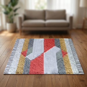 Tapis minimaliste à poils ras avec motif brodé subtil, tapis moderne fait main pour la décoration intérieure, intérieur contemporain, Inde - Product Image 2