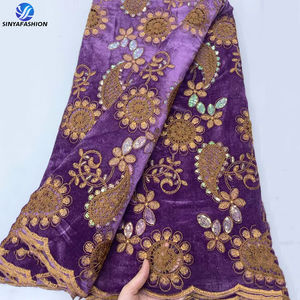 Nijeryalı düğün çiçek işlemeli payet kadife kumaş gelin pullu lüks kadife dantel kumaş - Product Image 6