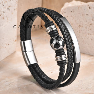 Mode Football Charme Bracelets pour Hommes <span class=keywords><strong>Joueur</strong></span> <span class=keywords><strong>De</strong></span> Football Cadeau Artisanat En Cuir En Acier Inoxydable Bracelet Bijoux - Product Image 3
