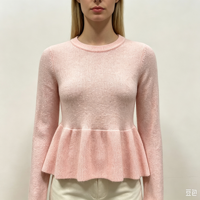 Pull-over décontracté à manches longues en maille fine rose de haute qualité Evelyn Undefined Custom, avec volants, OEM & ODM, pour l'automne