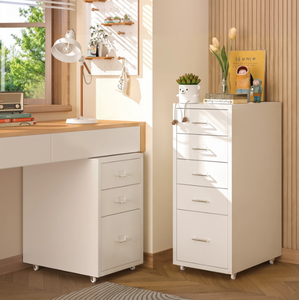 Meuble de rangement moderne Homniture <span class=keywords><strong>Helmer</strong></span> à 5 tiroirs en acier sur roulettes, armoire verticale mince en métal pour bureau, chambre et salon - Product Image 5