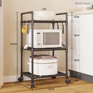 Petit étagère de rangement multi-niveaux en plastique pour micro-ondes, chariot de rangement pour la maison, support mural pour la cuisine, la salle de bain, pour les outils de nettoyage - Product Image 4