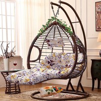 Fauteuil suspendu en rotin PE, chaise hamac autoportante simple et double avec coussin pour intérieur, balcon, jardin