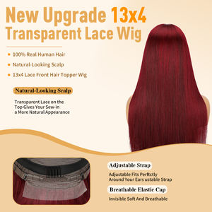 Perruques en dentelle frontale de 28 pouces, <span class=keywords><strong>couleur</strong></span> bordeaux 99j, <span class=keywords><strong>cheveux</strong></span> humains, perruque bordeaux, densité 180%, pré-épilées, perruques en dentelle frontale de <span class=keywords><strong>cheveux</strong></span> humains pour femmes - Product Image 2