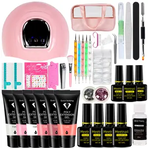 MEETNAIL Kit ekstensi kuku profesional, Set Gel kuku poli OEM Label pribadi 6 warna Kit kuku Gel poliester dengan lampu Led Uv