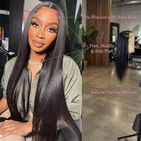 Perruque en cheveux humains bruns lisses, sans colle, Super Double Drawn (SDD), cheveux vierges vietnamiens, avec closure en dentelle HD 2x6, sans nœuds