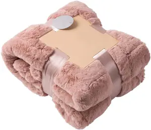 Warm milky plush faux fur suede soft pink faux fur mink fluffy throw blanket for sofa couch bed