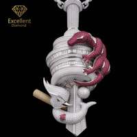 Colgante Personalizado de Plata 925 con Moissanita Tallada en 3D, Estilo Hip-Hop, Joyería Urbana para Hombre, Venta al por Mayor, OEM, ODM