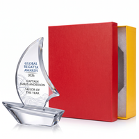 Trophée Bateau à Voile en Cristal K9 Personnalisé, Grande Surface de Gravure, Base en Cristal Transparent, Récompense pour les Performances Professionnelles et l'Excellence