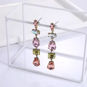 Brincos de cristal de pedra preciosa, joias modernas de ouro vintage champanhe rosa 5 gemas pedra preciosa strass brincos gota de água