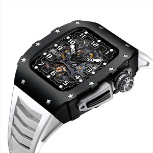 Étui de luxe en fibre de carbone pour Apple Watch 8 étui 45mm Mod Kit caoutchouc Silicone bande pour <span class=keywords><strong>IWatch</strong></span> série 7 SE 6 5 <span class=keywords><strong>4</strong></span> <span class=keywords><strong>44mm</strong></span> - Product Image 1