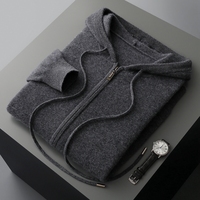 Cardigan en laine pure à 100% pour homme, automne-hiver, pull en tricot à fermeture éclair avec poches, manteau en laine à capuche, vente en gros d'usine