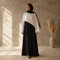 Nouvelle Abaya au design moderne pour femmes musulmanes, vêtement islamique, tenue quotidienne, pour mariage et fête, Loriya, personnalisable, élégante, en polyester, noir et blanc
