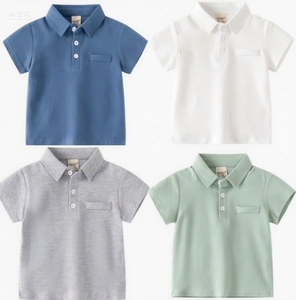Abbigliamento Estivo per Ragazzi, <span class=keywords><strong>T</strong></span>-<span class=keywords><strong>shirt</strong></span> in Cotone, Polo Tinta Unita per Bambini, Polo in Cotone Bianco per Ragazzi - Product Image 1