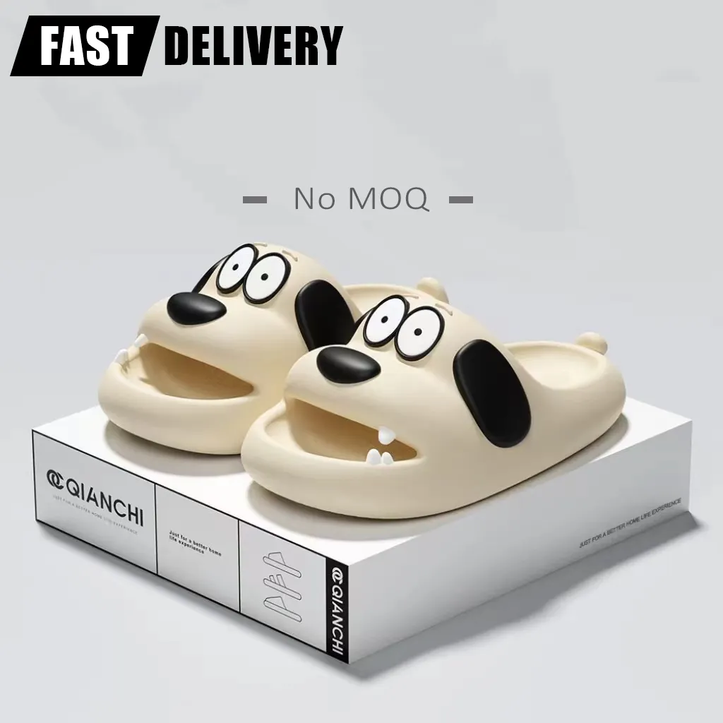 Venta al por mayor nuevas innovaciones encantador perro de dibujos animados zapatillas de baño zapatillas suaves planas EVA niños Zapatillas de casa