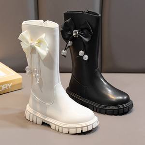 รองเท้าบูทหนังเด็กผู้หญิงสไตล์หวานประดับโบว์มุกสำหรับฤดูใบไม้ร่วงและฤดูหนาวแบบใหม่จากเกาหลี - Product Image 4