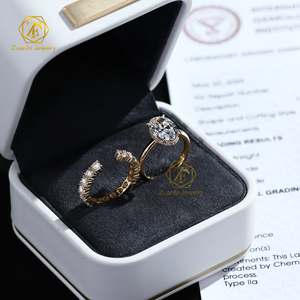 GIA IGI认证椭圆形10K 14K 18k纯金实验室种植钻石戒指订婚结婚戒指男女新娘情侣套装 - Product Image 5