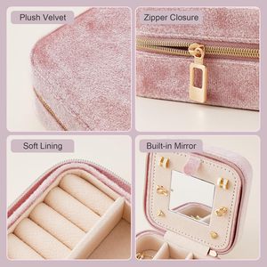 Luxury Rectangle Jewelry <b>Storage</b> Box Square Pattern Velvet Lining Zipper Closure <b>Ring</b> Necklace Bracelet Earring Organizer Case - Product Image 4