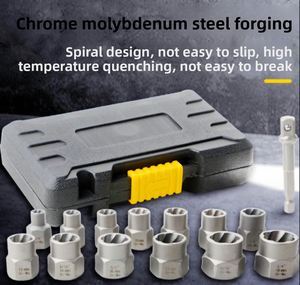 Jeu de douilles extractrices de vis et d'écrous de 14 pièces |   Kit de démontage de boulons endommagés CR-MO avec adaptateur de transmission de 1/4" à 3/8" <span class=keywords><strong>pour</strong></span> la réparation automobile - Product Image 4