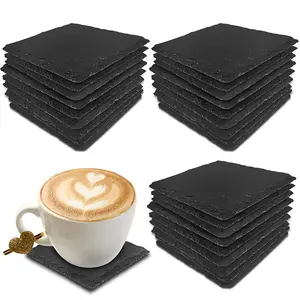 Wholesale Custom Black Slate Coaster Factory Price Slate Stone Coasters Customized Square Round Slate Coasters Set For Drink