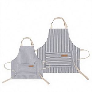 Ensemble assorti parent-enfant rayé en coton et lin, tablier de cuisine réglable pour maman, papa, enfants, idée cadeau pour la famille - Product Image 3