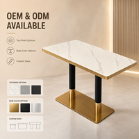 Mesa de Comedor Rectangular de Piedra Sinterizada Comercial con Estructura de Metal Dorado, Muebles de Lujo para Restaurantes, Hoteles, Cafeterías y Bistrós