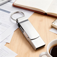 Flashdisk USB Dual-Interface 5Gbps Kecepatan Tinggi Desain Gantungan Kunci 64GB Bahan Logam Zinc Alloy Perak Cocok untuk Kantor dan Perjalanan