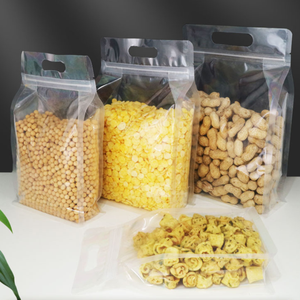 Feuchtigkeit beständiger transparenter Kunststoff-Beutel mit flachem quadratischem Boden Reiß verschluss Lebensmittel verpackungs tasche mit Griff Lieferanten fabrik - Product Image 3