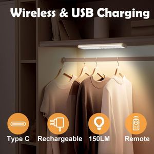 60LED USB Rechargeable <b>LED</b> <b>Motion</b> <b>Sensor</b> Wall-Mounted Dimmable Cabinet <b>Light</b> Remote Control Plastic Shade 6000K Lighting - Product Image 3
