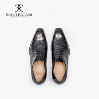 BUCCI BATANI Chaussures habillées Oxford pour hommes en cuir de crocodile véritable faites à la main, noires et bleues, à bout rond, à lacets, pour tenue de bureau