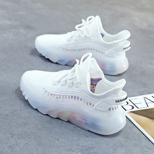 Zapatillas Blancas de Punto con Punta Redonda, Cierre de Cordones, Parte Superior de Malla, Suela con Amortiguación de Aire, para Todas las Temporadas, Estilo Chunky - Product Image 5