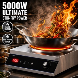 Cuisinière à induction concave commerciale 5000W 110V 220V, plaque de cuisson robuste pour wok, idéale pour restaurant chinois et cuisine commerciale asiatique - Product Image 3