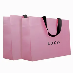 Luxury Ribbon Handle Boutique Shopping Packaging Clothes Store Gift Carry Bags Customized Printed Paper Gift Bags With Logo