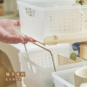 Estante de almacenamiento de plástico de 3 niveles, organizador de gran capacidad para cocina, oficina, escritorio, tipo rectangular, color blanco crema - Product Image 4