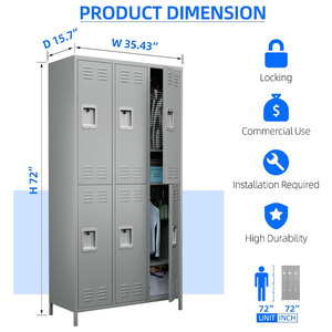 ตู้ล็อกเกอร์เหล็ก 6 ประตูแบบอเมริกัน พร้อมขาตั้ง แข็งแรงทนทาน ผลิตจากเหล็กแผ่นรีดเย็น ขนาดและสีตามสั่ง สำหรับโรงยิม โรงเรียน ห้องเปลี่ยนเสื้อผ้า - Product Image 3