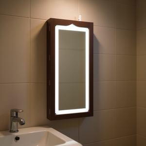 Armario de joyería moderno con espejo LED, montado en la pared, con marco de madera, interruptor táctil y cerradura, para uso doméstico. - Product Image 2