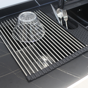 Scolapiatti Pieghevole Espandibile in Acciaio Inox con Cestello di Drenaggio, <span class=keywords><strong>Salvaspazio</strong></span> a Singolo Livello - Product Image 5