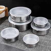 5 Pcs Set Pemanas Makanan Stainless Steel Kotak Masak Dapur Stoples Casserole yang Dapat Dipanaskan WQ Wadah Penyimpanan Makanan Dengan Tutup Plastik