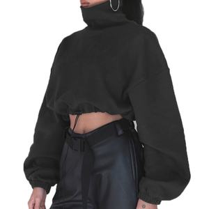 Sweat-shirt uni personnalisé par le fournisseur, en tissu French Terry, à épaules tombantes, crop top pour femme, sweat-shirt à fermeture éclair intégrale, col montant pour femme - Product Image 1