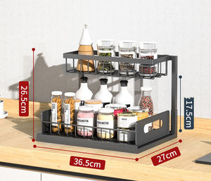 Organisateur de rangement <span class=keywords><strong>sous</strong></span> l'évier en métal en forme de L, à double niveau, sur pied, <span class=keywords><strong>avec</strong></span> <span class=keywords><strong>roulettes</strong></span> en fer, design flexible, non pliable, vente chaude - Product Image 6