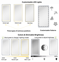 Miroir sur pied LED moderne personnalisé OEM pour chambre à coucher, miroir de maquillage avec écran tactile, miroir rectangulaire pleine longueur avec éclairage LED