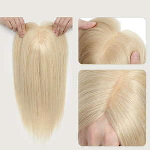 カスタムサイズの長さの色密度レミーの人間の髪の毛のヘアピースをサポートブロンドシルクベースヘアトッパー - Product Image 2