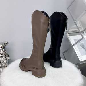 Winter Brown <b>Toe</b> Zip-Up Knee-High Boots Women's Water-Resistant Upper Genuine Leather Midsole Durable Arch <b>Support</b> Rubber - Product Image 1