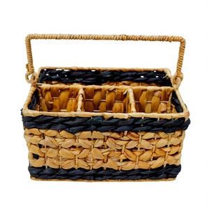 Cesta de Almacenamiento Rectangular de Jacinto de Agua Natural con Asa, Cesta Organizadora Multiusos de Estilo Rústico - Product Image 1